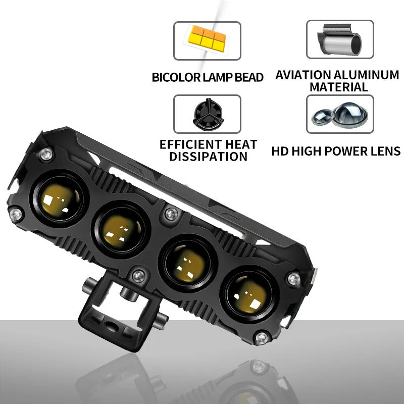 Ultra Bright LED Motorcycle Fog Light Headlight 60W 6000K Waterproof Dual Color Flashing Auto Lighting system