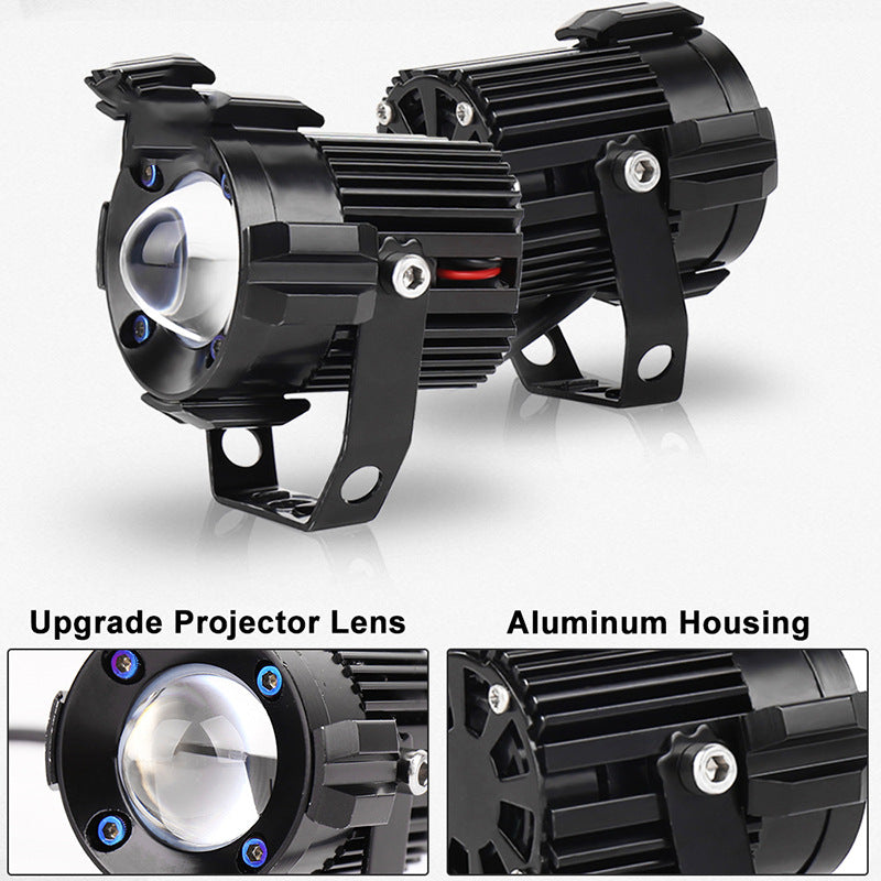 Motorcycle Modified Headlight Led Spotlight White/Yellow Light Waterproof Aluminum Housing - Small Steel Cannon Design