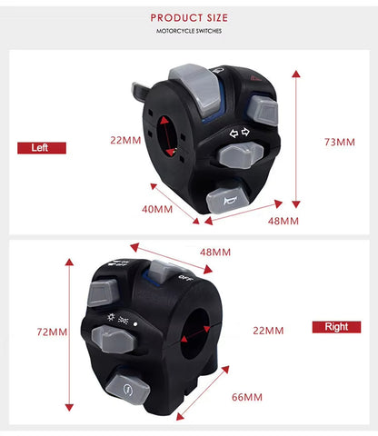 Universal LED Motorcycle Handlebar Switches with Turn Signal Horn Control - Motocircuit