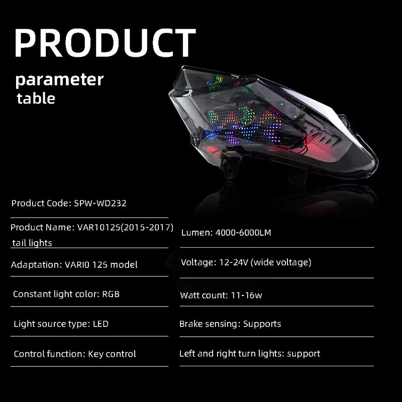 LED Motorcycle Taillight Turn Signal Indicator for Honda Click 125 VARIO IP67 Waterproof Motorbike Lighting Systems