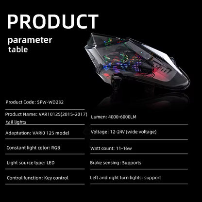 LED Motorcycle Taillight Turn Signal Indicator for Honda Click 125 VARIO IP67 Waterproof Motorbike Lighting Systems