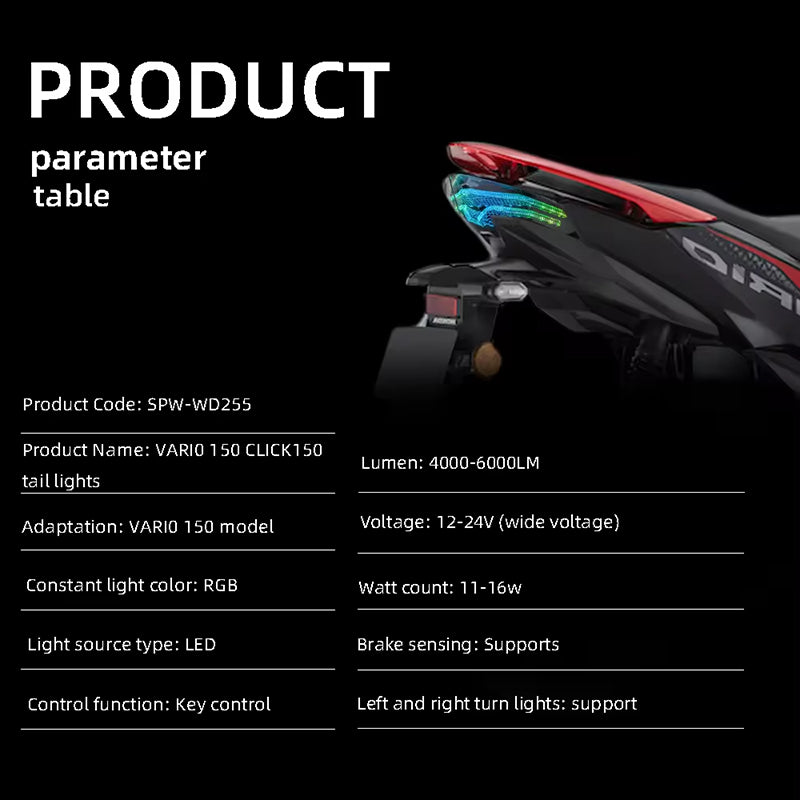 Waterproof LED Motorcycle Taillight Turn Signal for Honda VARl0 150/Click 150 - High Quality Lighting Upgrade | Motocircuit