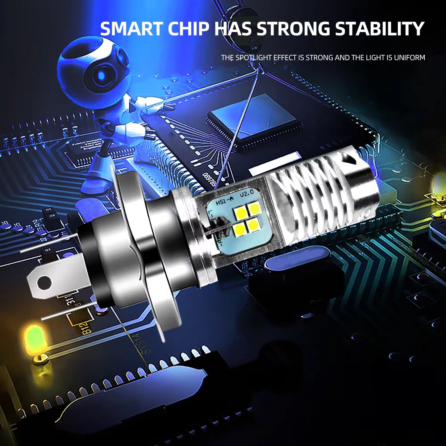 H4 LED Motorcycle Headlight Bulb 12-80V 8W 3030 8 Devil Eyes Bulb