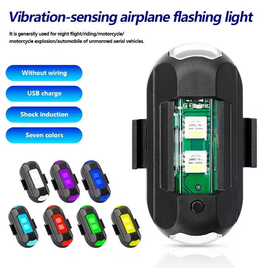 ABS LED vibration-sensing flashing safety warning light for motorcycles, showing bright red LED in action