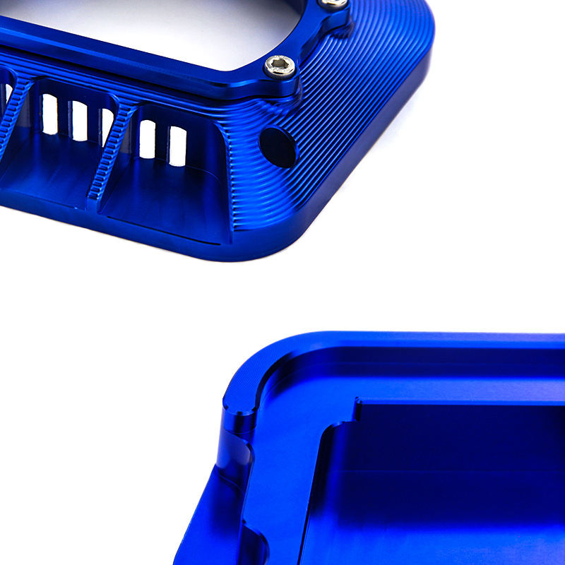 Close-up of the surface details of the CNC machined aluminum alloy engine cover
