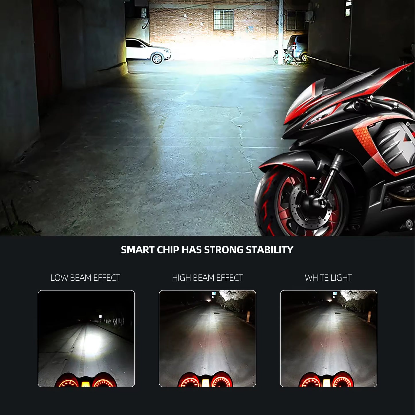 Bright Light Output of Devil Eyes H4 LED Motorcycle Headlight in Night Riding