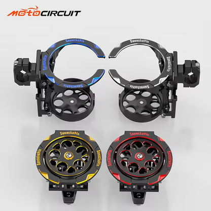 Aluminum Alloy Folding Drink Holder mounted on a motorcycle for easy access