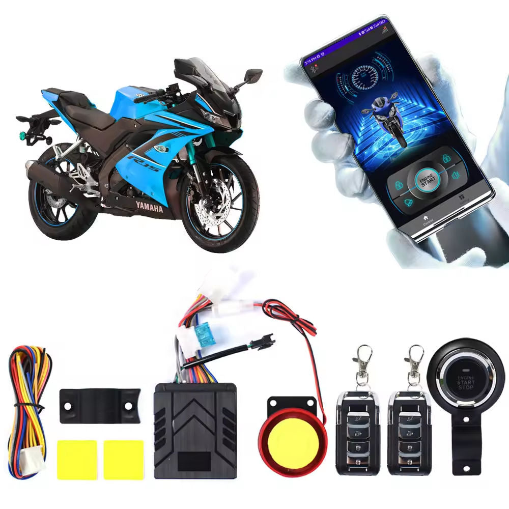 Motocircuit intelligent motorcycle alarm host and remote control, with APP control and waterproof function.