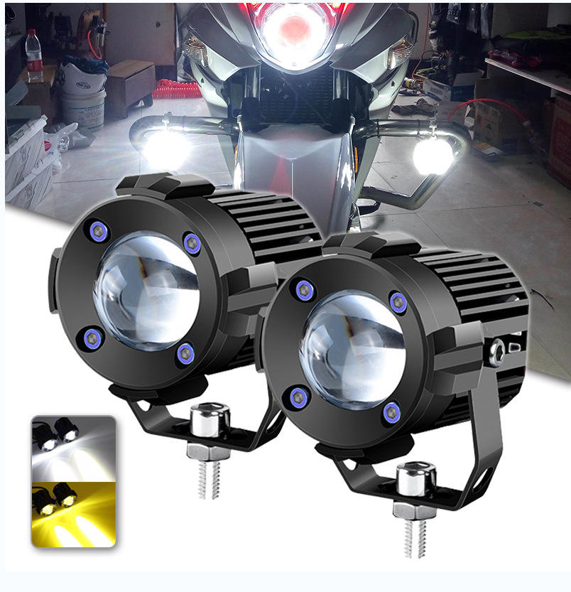 Motorcycle Modified Headlight Led Spotlight White/Yellow Light Waterproof Aluminum Housing - Small Steel Cannon Design