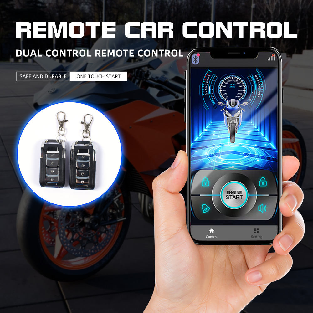 Remotely monitor and control Motocircuit motorcycle alarms via the mobile app.