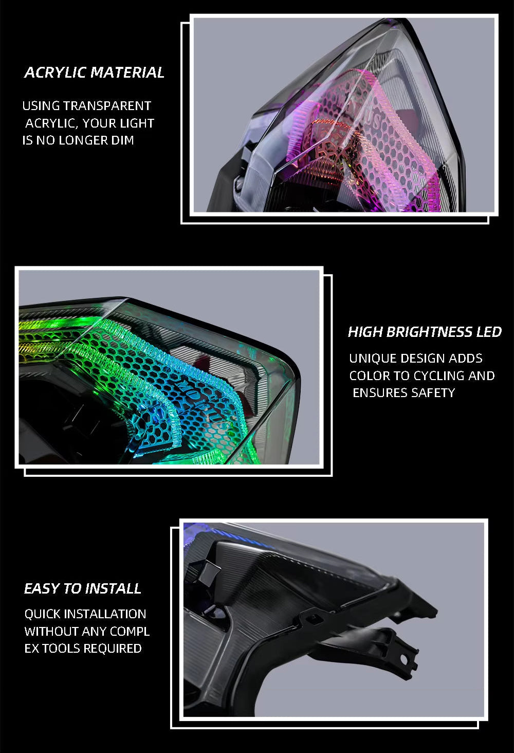 Close-up View of Waterproof LED and Connector Details for Honda Motorcycle Taillight