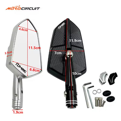 Universal Motorcycle Rearview Mirror Dimensions and Measurement Diagram